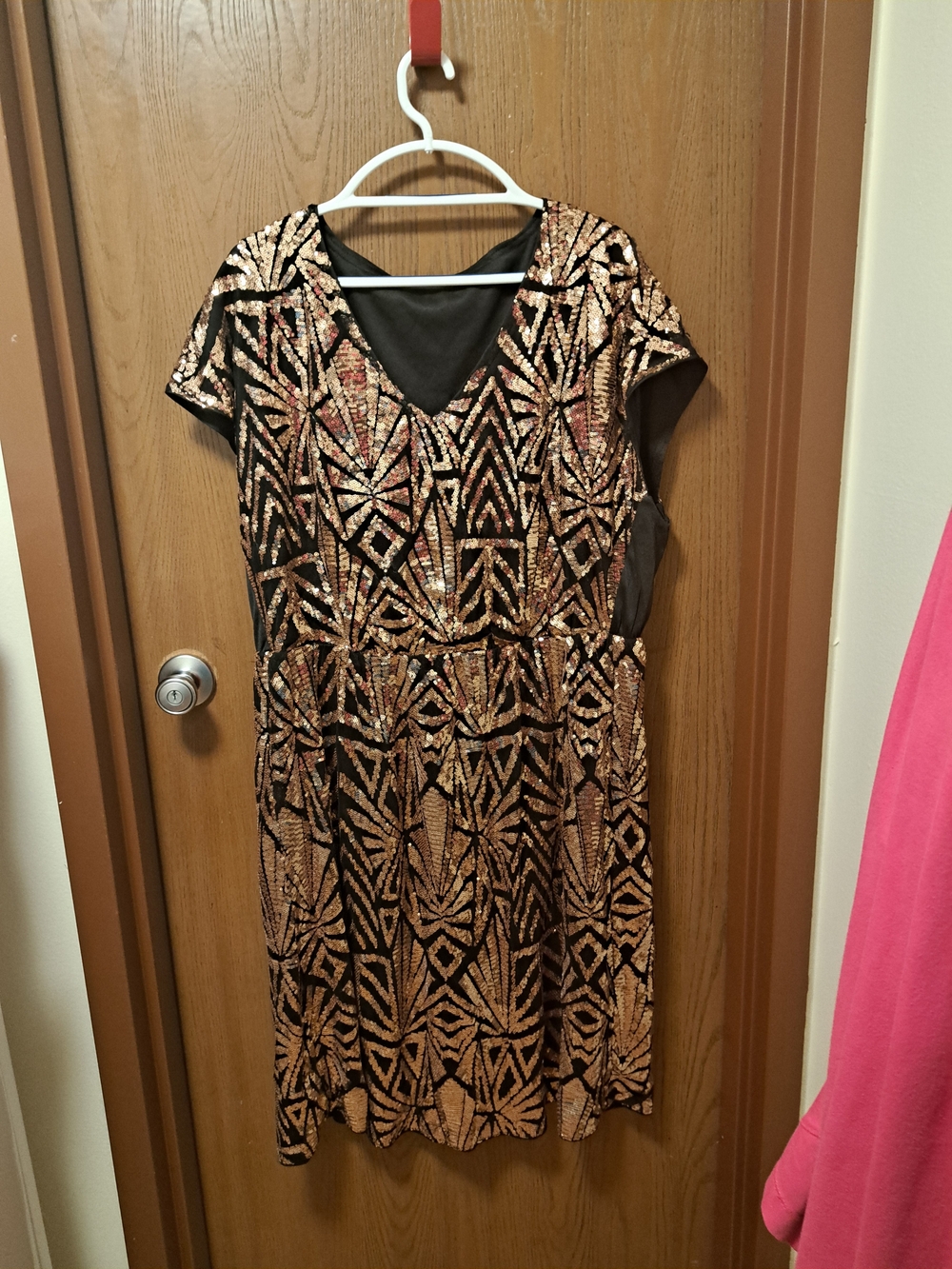 BloomChic Black and Gold Sequin V-Neck Midi Dress